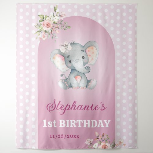Elephant Pink Girl Little Peanut Birthday Photo Tapestry