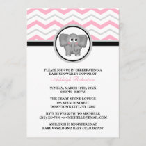 Elephant Pink Gray Chevron Baby Shower Invitations