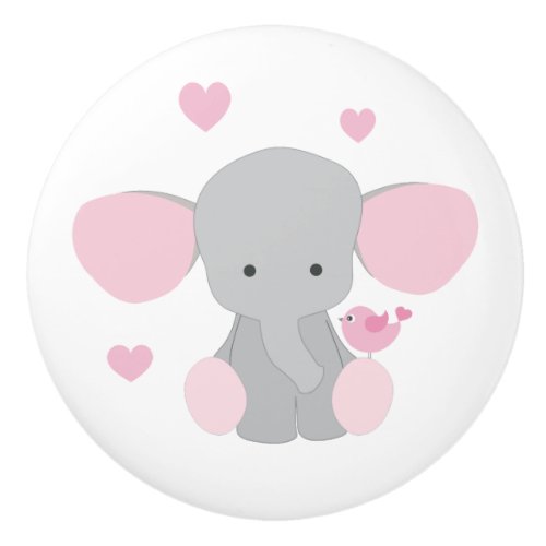 Elephant Pink Gray Safari Animal Baby Girl Nursery Ceramic Knob