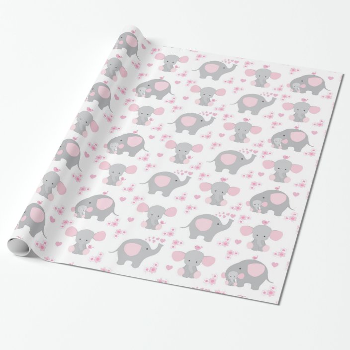 Elephant Pink Gray Safari Animal Baby Girl Shower Wrapping Paper ...