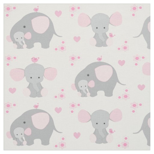 Elephant Pink Gray Safari Animal Nursery Baby Girl Fabric | Zazzle