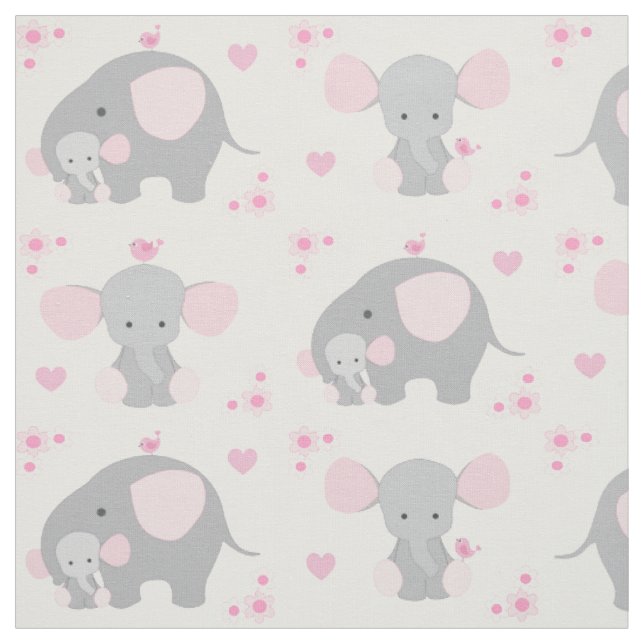 Elephant Pink Gray Safari Animal Nursery Baby Girl Fabric (Swatch)