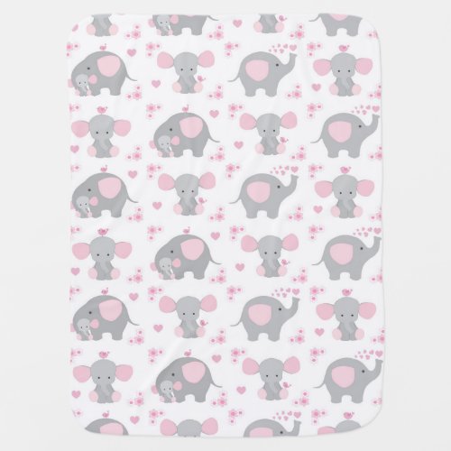 Elephant Pink Gray Safari Animal Nursery Baby Girl Swaddle Blanket