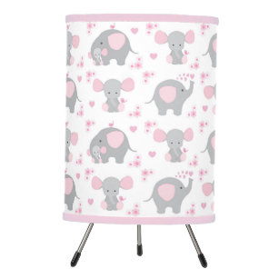Elephant Pink Gray Safari Animal Nursery Baby Girl Tripod Lamp