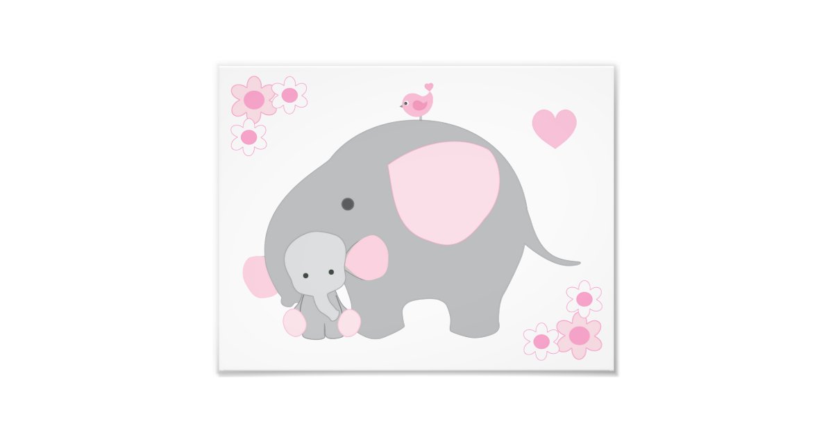 Elephant Pink Grey Gray Nursery Baby Girl Wall Art
