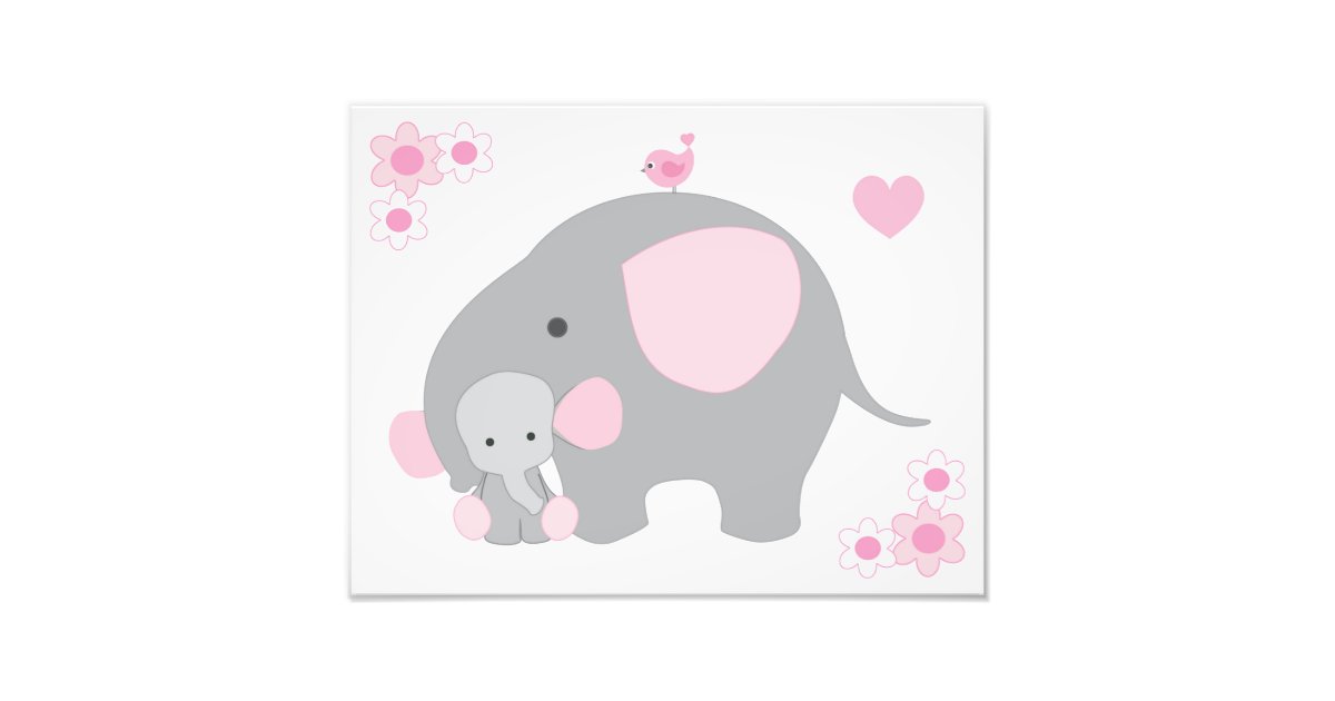 Elephant Pink Grey Gray Nursery Baby Girl Wall Art