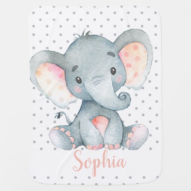 Elephant Pink Jungle Safari Baby Girl Personalized Baby Blanket (Front)
