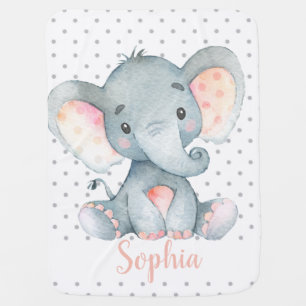 Elephant Pink Jungle Safari Baby Girl Personalized Blanket