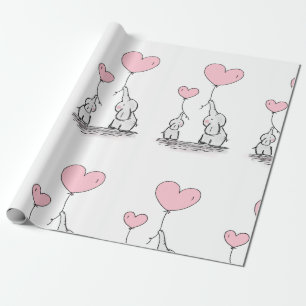 Elephant Pink Mother and Child Baby Shower Wrappi Wrapping Paper