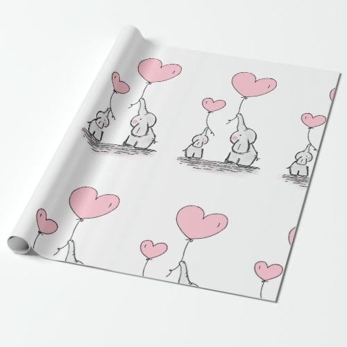 Elephant Pink Mother and Child  Baby Shower Wrappi Wrapping Paper