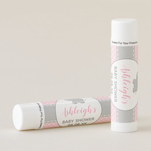 Elephant Pink Polka Dot Girl Baby Shower Favor Lip Balm