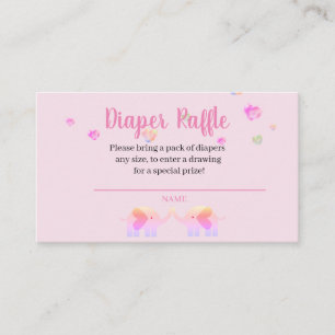 Elephant Pink/Purple Girls Diaper Raffle Enclosure Card
