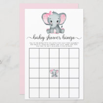 Elephant Pink Watercolor Baby Bingo Shower Game