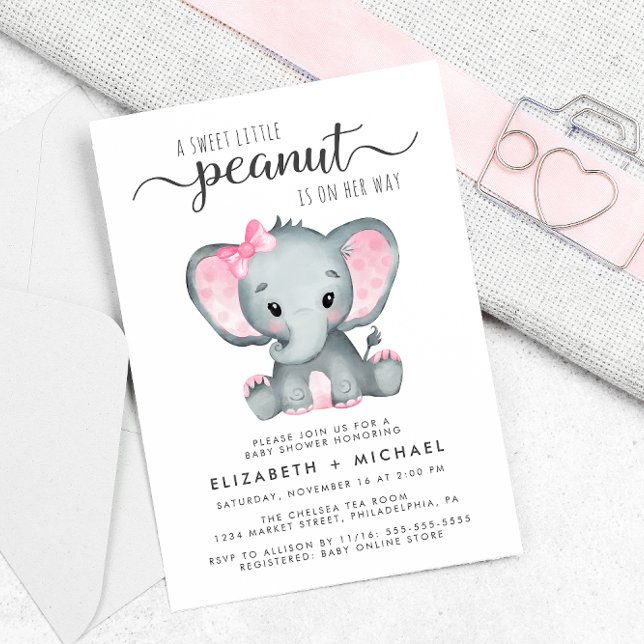 Elephant Pink Watercolor Baby Girl Couples Shower Invitation (Creator Uploaded)