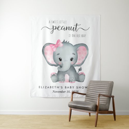 Elephant Pink Watercolor Baby Girl Shower Backdrop