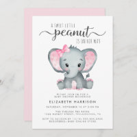 Elephant Pink Watercolor Baby Girl Shower Invitation