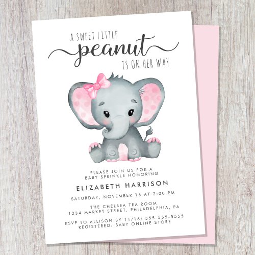 Elephant Pink Watercolor Baby Girl Sprinkle Invitation