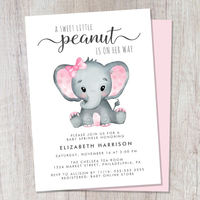 Elephant Pink Watercolor Baby Girl Sprinkle Invitation (Cute baby girl sprinkle invitation)