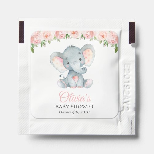 Elephant Pink Watercolor Flowers Baby Shower Hand Sanitizer Packet