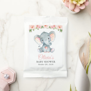 Elephant, Pink Watercolor Flowers, Baby Shower Hot Chocolate Drink Mix