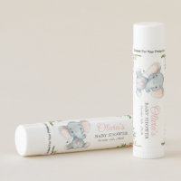 Elephant, Pink Watercolor Flowers, Baby Shower Lip Balm