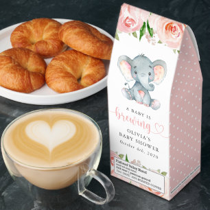 Elephant, Pink Watercolor Flowers, Baby Shower Roasted Coffee