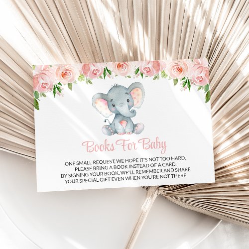 Elephant Pink Watercolor Flowers Books For Baby Enclosure Card