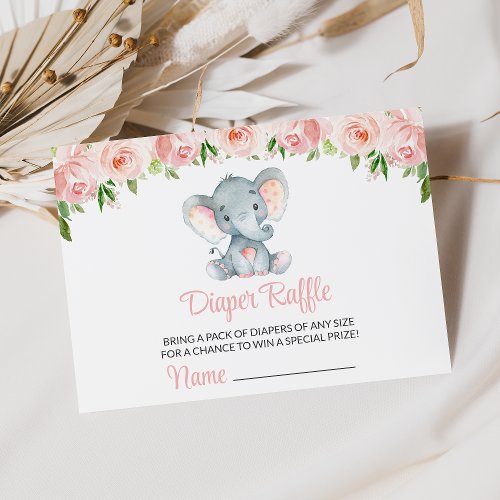 Elephant Pink Watercolor Flowers Diaper Raffle Enclosure Card