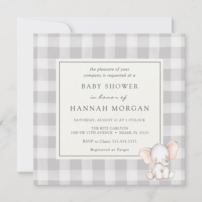 Elephant Plaid Bridal Shower Invitation (Front)