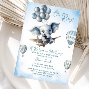 Elephant Plane Adventure Oh Boy Baby Shower Invitation