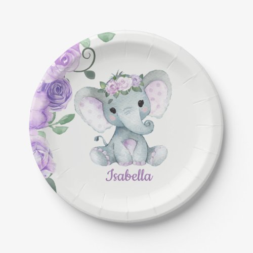 Elephant Plate for Baby Shower Birthday purple