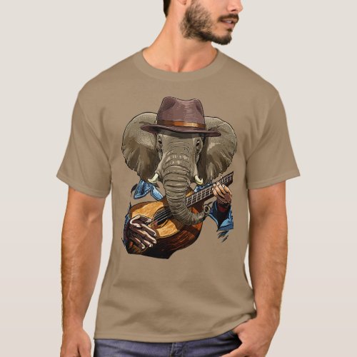 Elephant Playing Acoustic Guitar Player Wildlife E T_Shirt