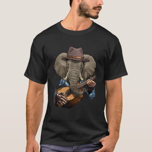 Elephant Playing Acoustic Guitar Player Wildlife E T_Shirt