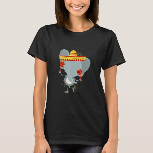 Elephant Playing Maracas Mexican Latin Music Sombr T-Shirt (Front)