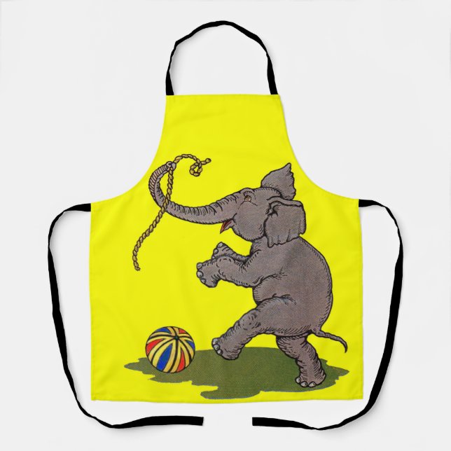 elephant playing with rope and ball print apron (Front)
