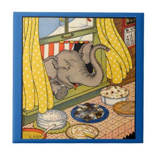 elephant poking his head through the window ceramic tile