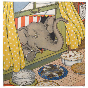 elephant poking his head through the window cloth napkin