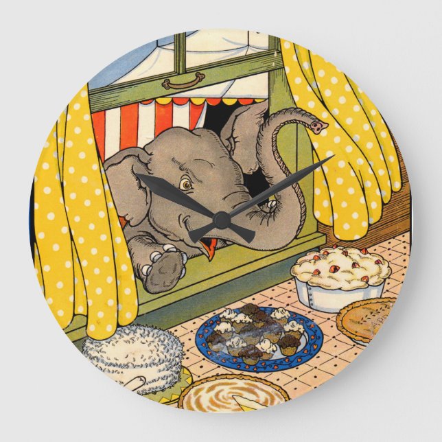 elephant poking his head through the window large clock (Front)