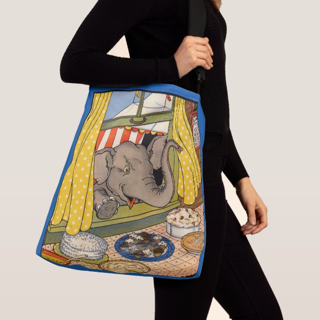 elephant poking his head through the window print crossbody bag (Close Up)