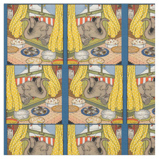 elephant poking his head through the window print fabric