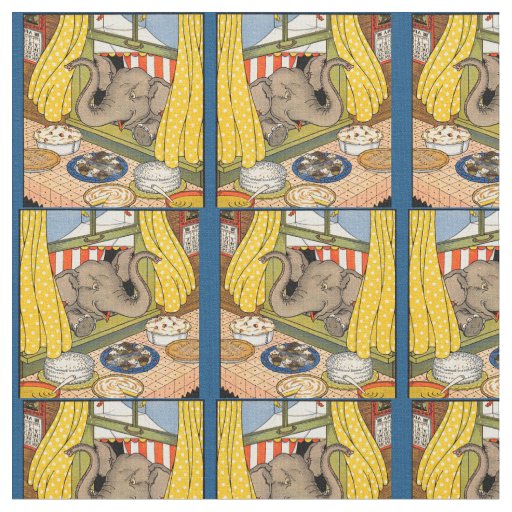 elephant poking his head through the window print fabric