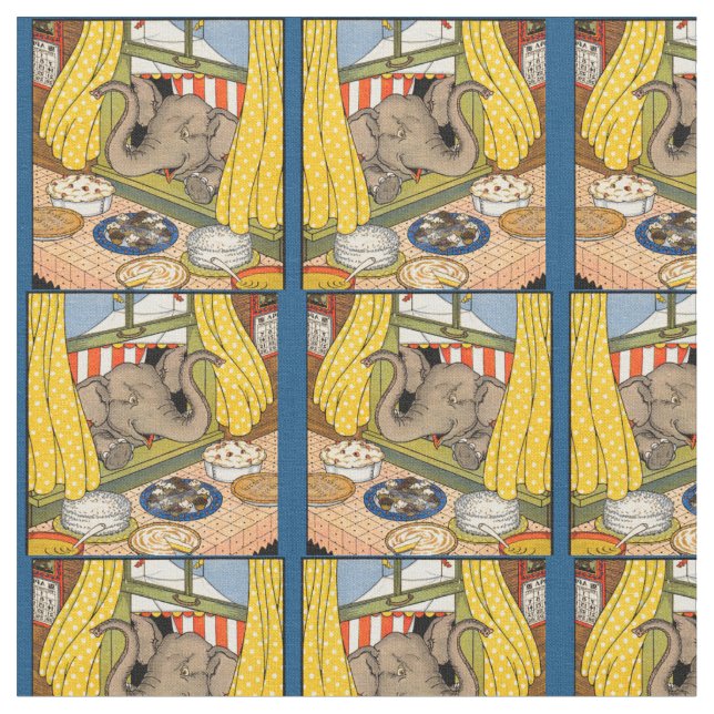 elephant poking his head through the window print fabric (Close Up)