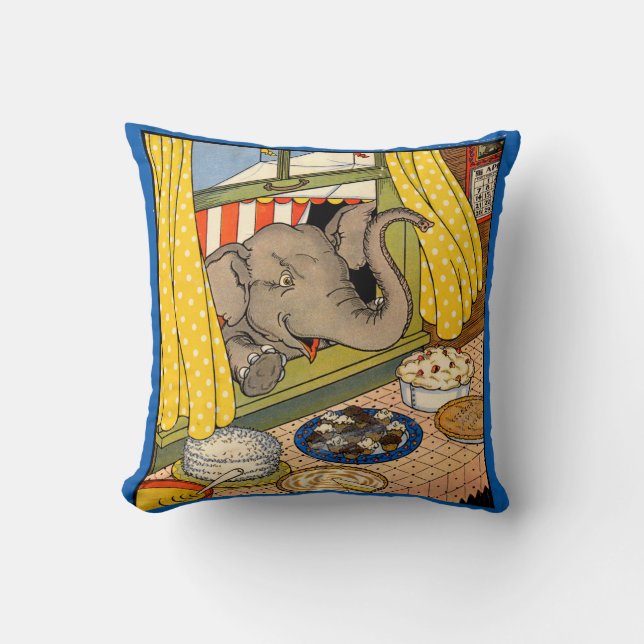 elephant poking his head through the window print throw pillow (Front)