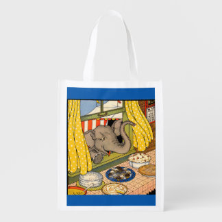 elephant poking his head through the window reusable grocery bag