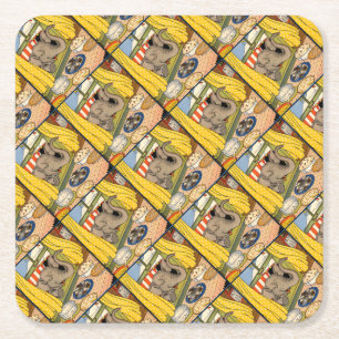 elephant poking his head through the window square paper coaster