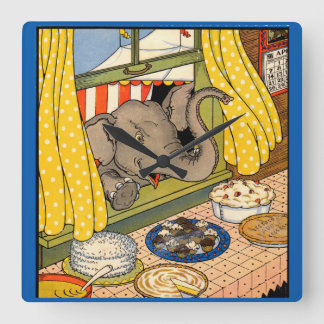 elephant poking his head through the window square wall clock