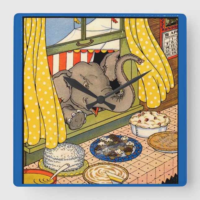 elephant poking his head through the window square wall clock (Front)