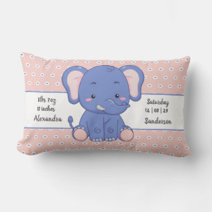 Elephant Polka Dot Gray Pink Baby Stats Lumbar Pillow