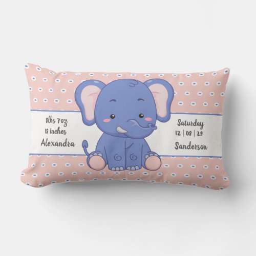 Elephant Polka Dot Gray Pink Baby Stats  Lumbar Pillow