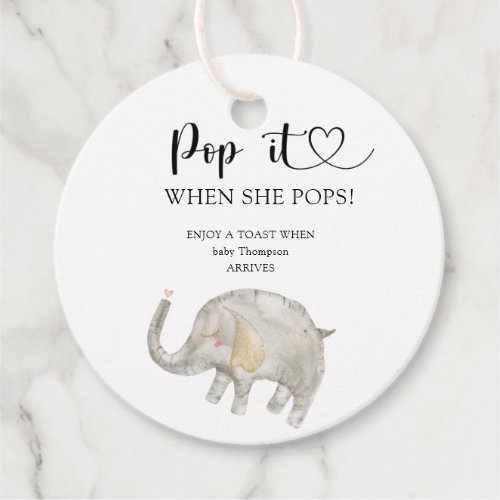 Elephant Pop it when she pops baby shower Favor Tags